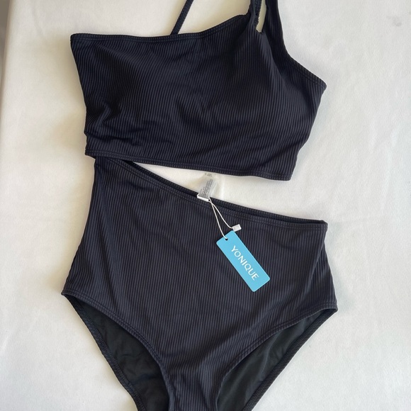 Yonique Black Ribbed Bikini Set - Picture 2 of 4